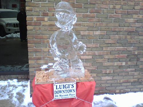 super mario bros ice sculpture luigi