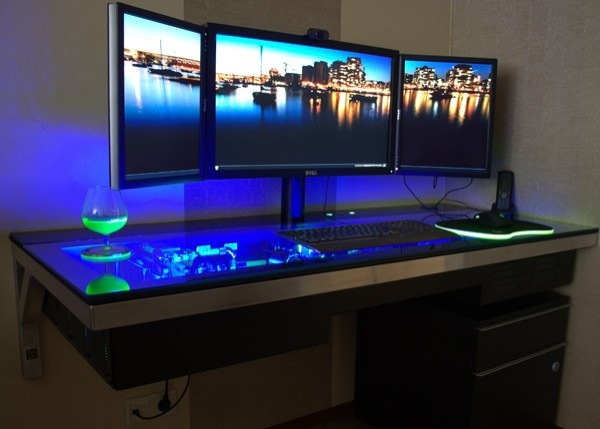 Water Cooled Pc Built Into Desk