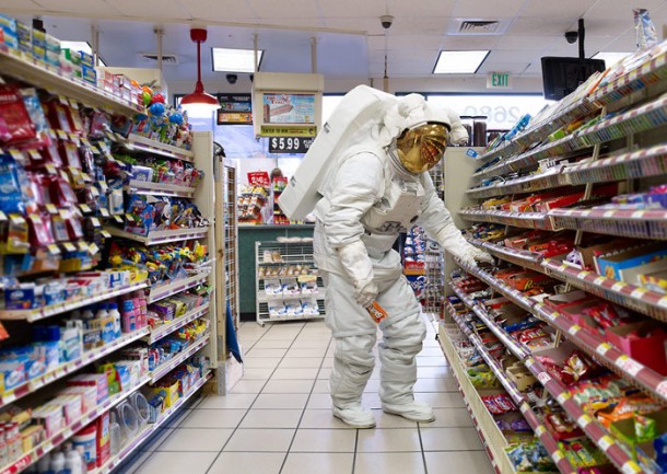 Astronaut buying snacks
