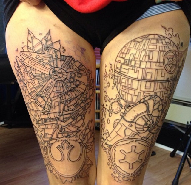 The Republic vs Empire Star Wars Leg Tattoo