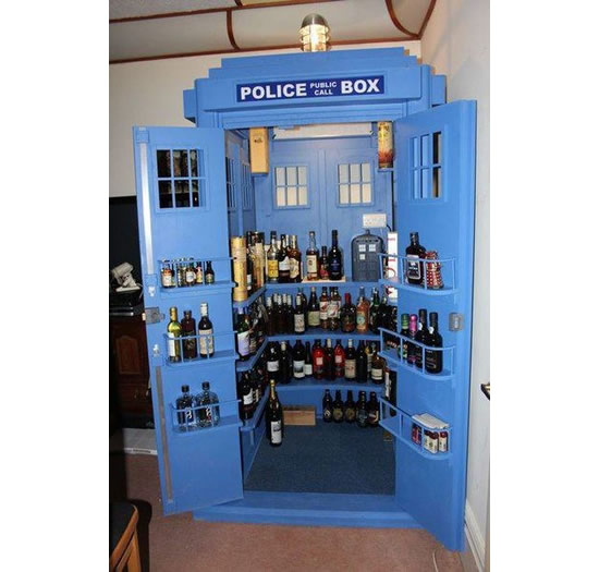 Keep Your Booze In A Tardis Inspired Liquor Cabinet