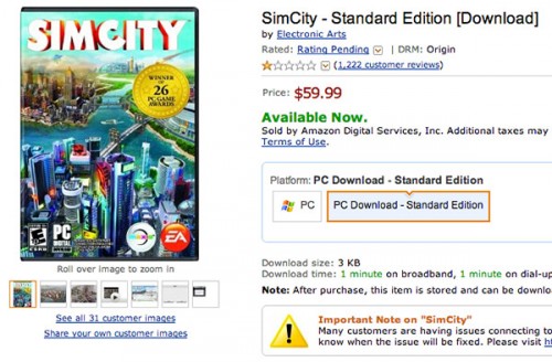 SimCity one star on Amazon image