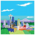 8-bit Seattle Skyline Pixel Art Print by Miles Donovan image