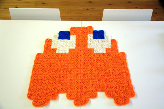 Pac-Man Orange Ghost Crochet Blanket by AtomicBits