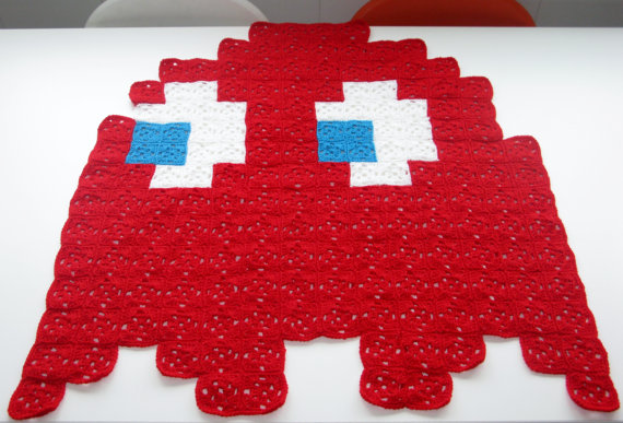 Pac-Man Red Ghost 8-bit Crochet Blanket by AtomicBits