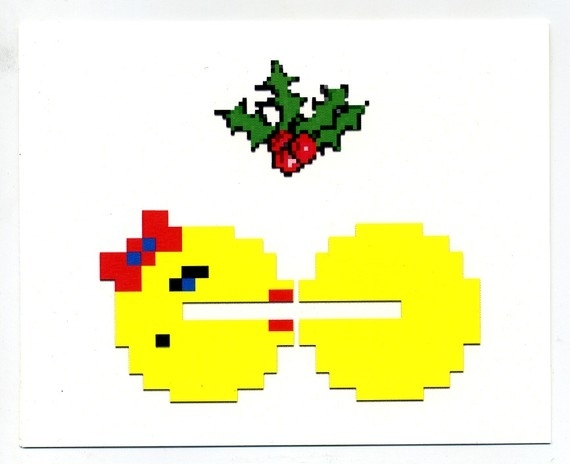 8-Bit Pacman Mistletoe Christmas Love Card