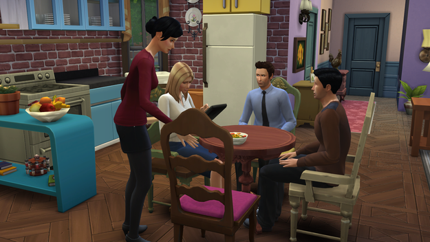 Friends having dinner on Sims