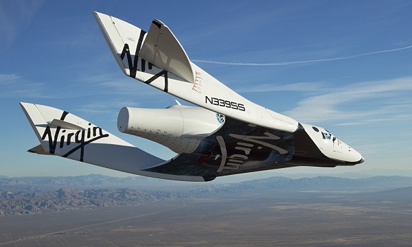 Virgin Galactic?s SpaceShipTwo on its first test flight over the Mojave Desert, California