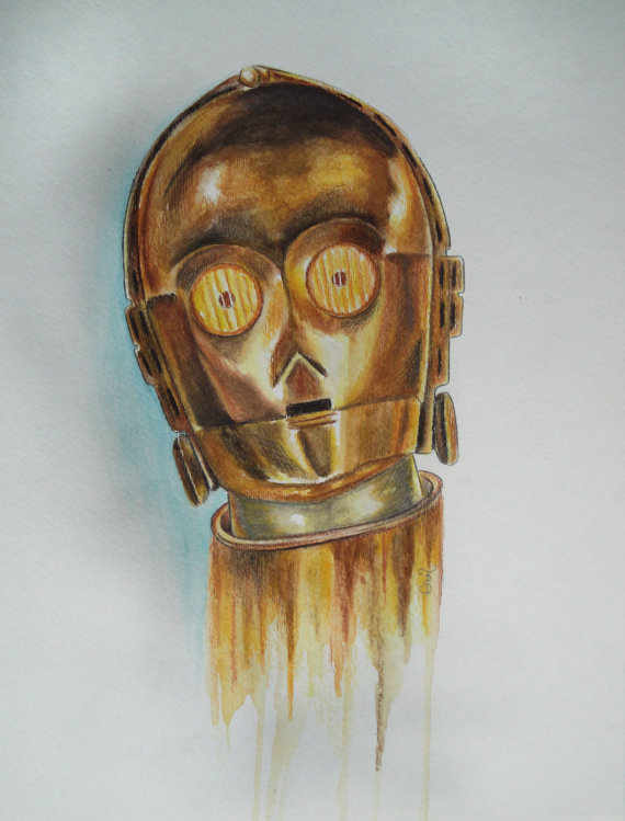 Original Star Wars Painting C3P0 Watercolor