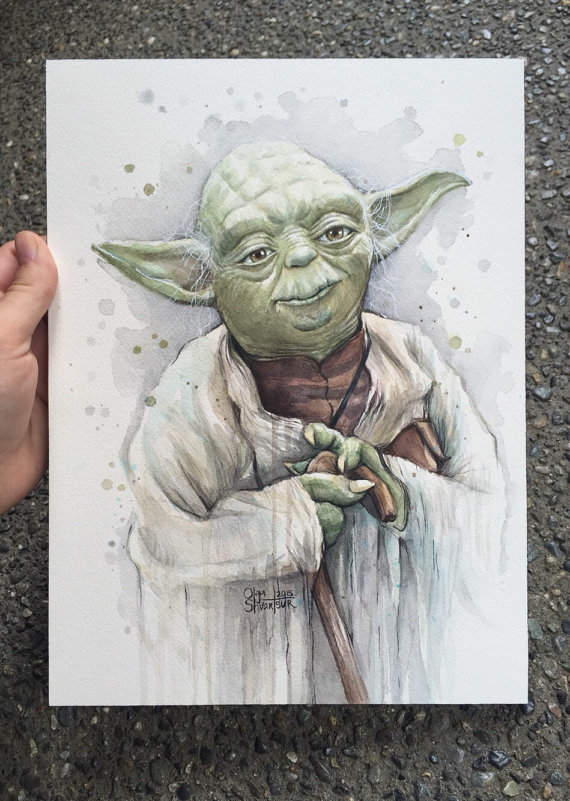 Yoda Watercolor Painting ORIGINAL