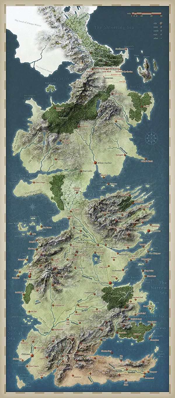 Game of Thrones Topographic Westeros Map