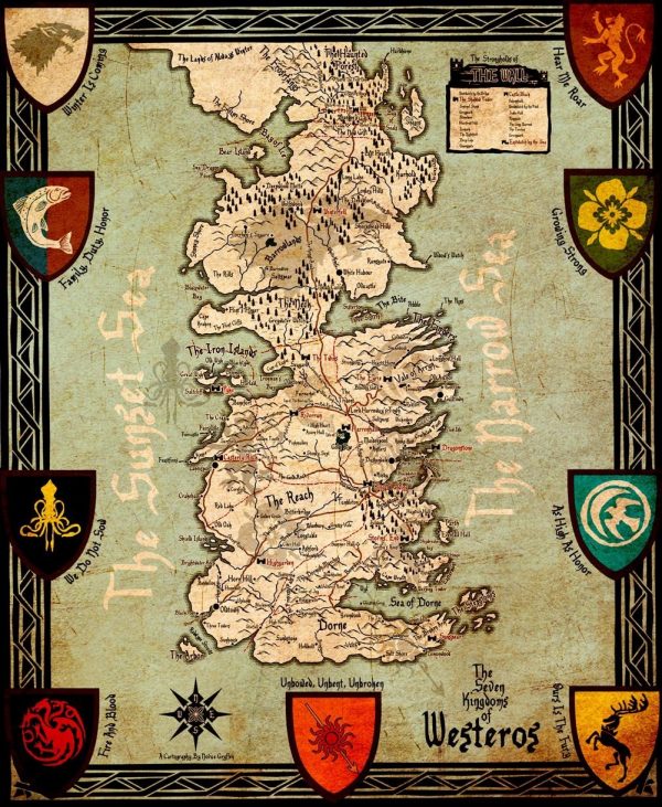 Game of Thrones Westeros Kingdoms Map in Color