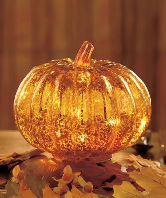 Thanksgiving Glass Lighted Pumpkin