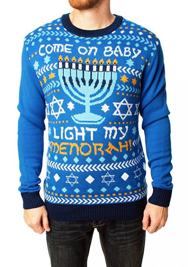 Ugly Christmas Sweater Teen Boys Come on Baby Light My Menorah LED Hanukkah Sweater 