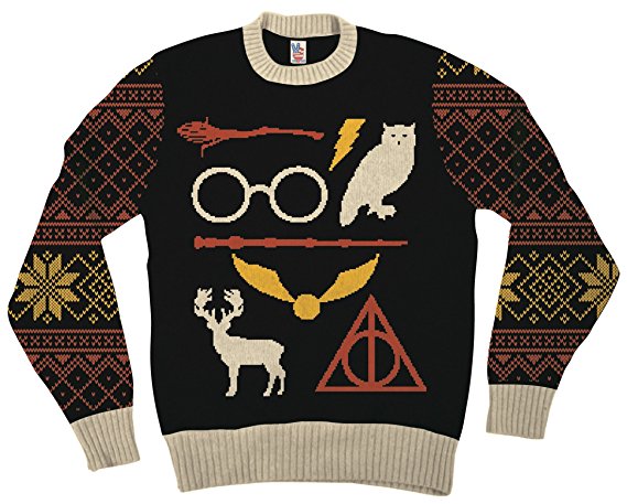 harry potter owl deathly hallows sign adult black ugly christmas sweater