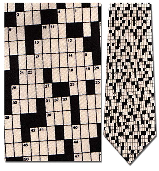 Mens 100% Silk Beige & Black Crossword Puzzle Necktie Tie Neckwear