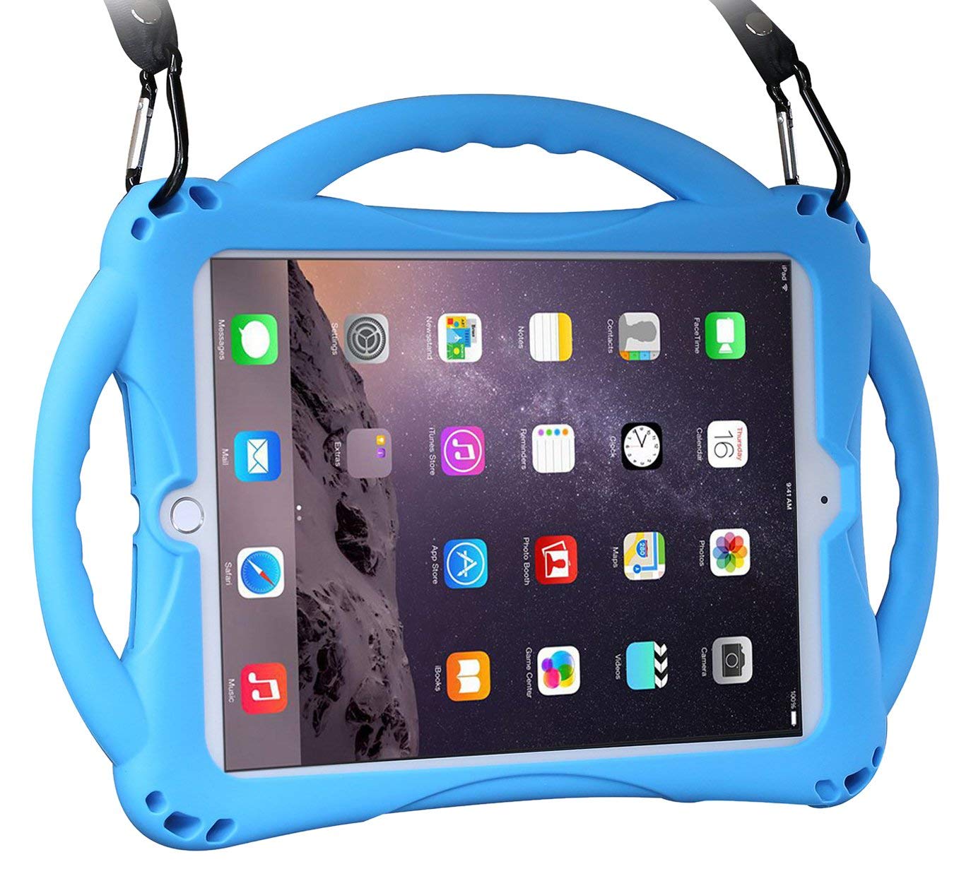 New iPad 2017/2018 9.7 inch Case/iPad Air Case, TopEsct Shockproof Silicone Handle Stand Case Cover & (Tempered Glass Screen Protector) For Apple New iPad 9.7inch(2017/2018 Version) and iPad Air(Blue)