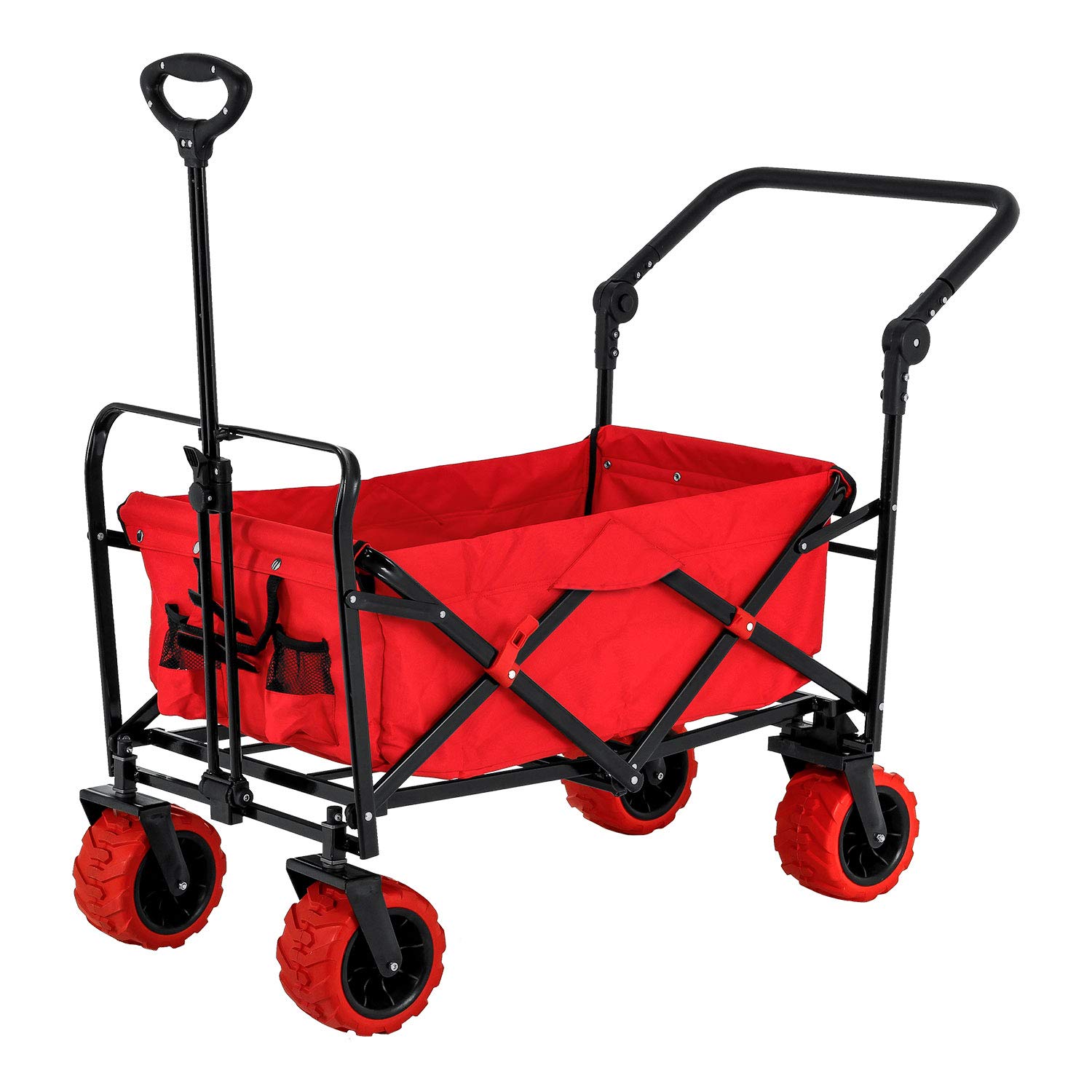 1200D Canvas All Terrain Collapsible Utility Wagon for Sand Sports Outdoor Picnic Garden Use Red with Pad REDCAMP Folding Beach Wagon Cart with Big Wheels 2.6 Wide 