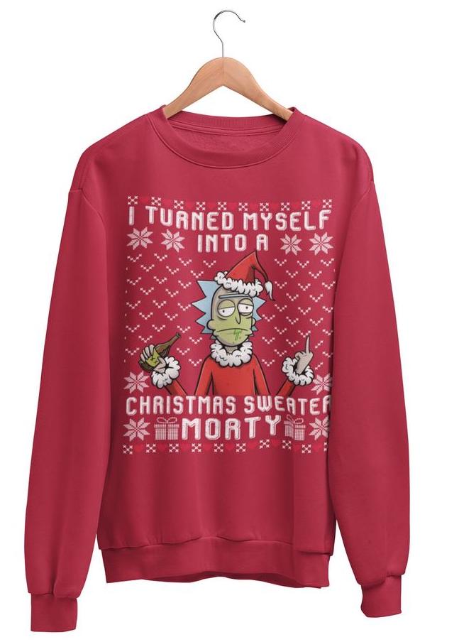 red rick and morty ugly christmas sweater