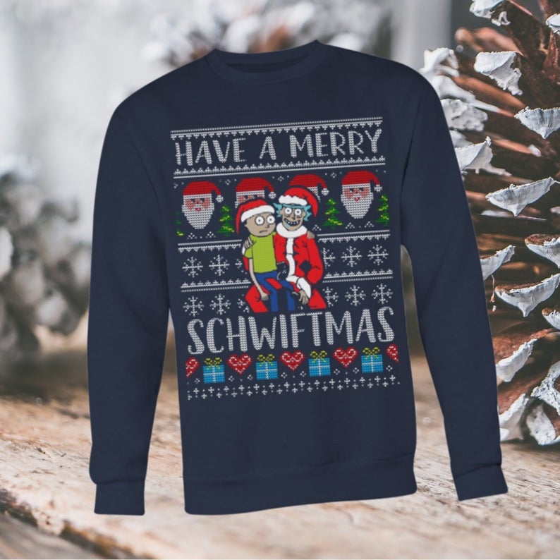 blue ugly christmas sweater rick and morty