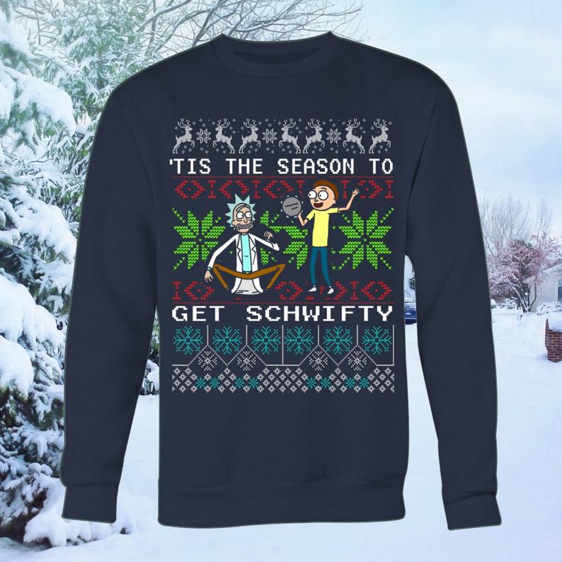 rick and morty blue christmas sweater