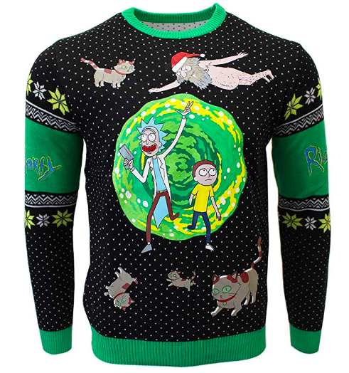 rick and morty green and black christmas sweater