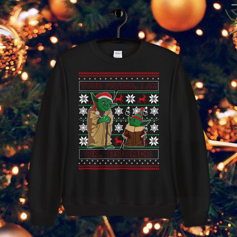 black cool Baby Yoda Ugly Christmas Sweater