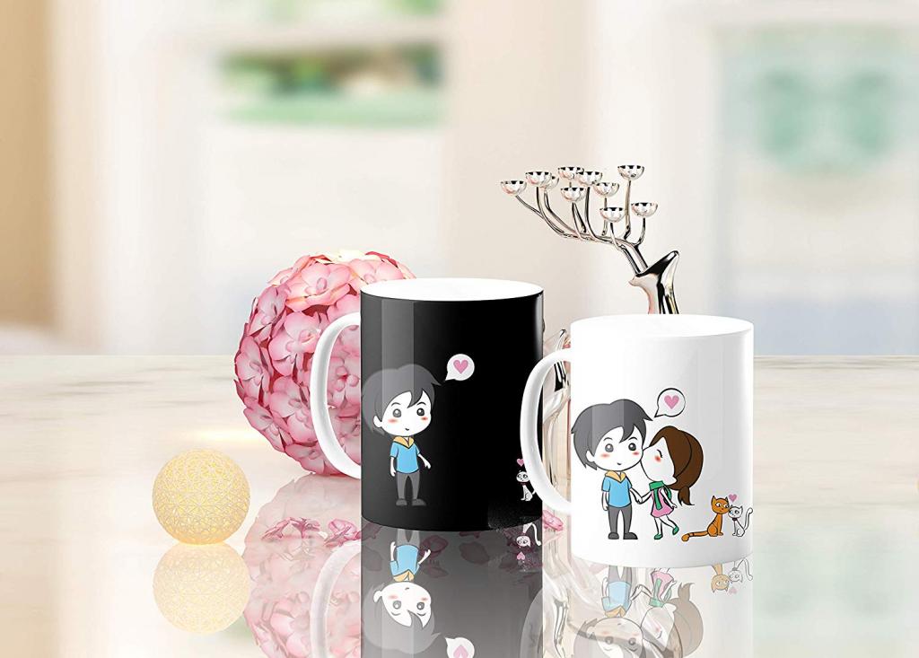 Mug with cartoon lovers for valentines day 