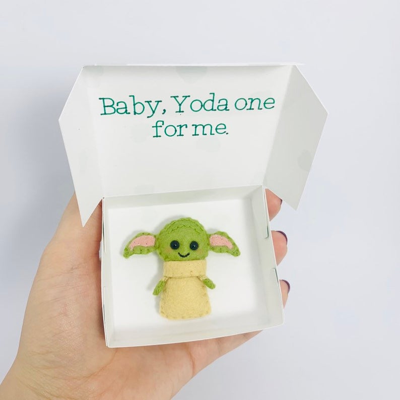 Yoda One For Me Valentine's Day Card Baby Yoda in a Box