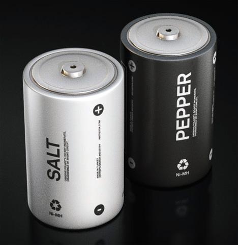 Battery Designed Salt and Pepper Shakers