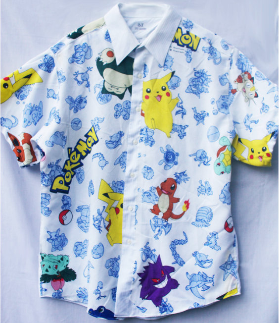 Men shirt made out of recycled Pokémon sheets
