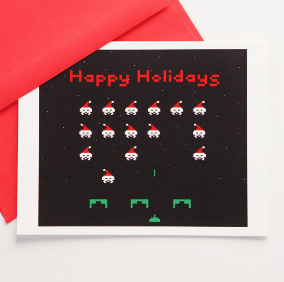 Space Invaders Happy Holidays Greeting Card