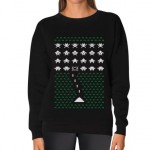 Space Geeky Ugly Christmas Sweater Invaders Funny Xmas Women Sweatshirt