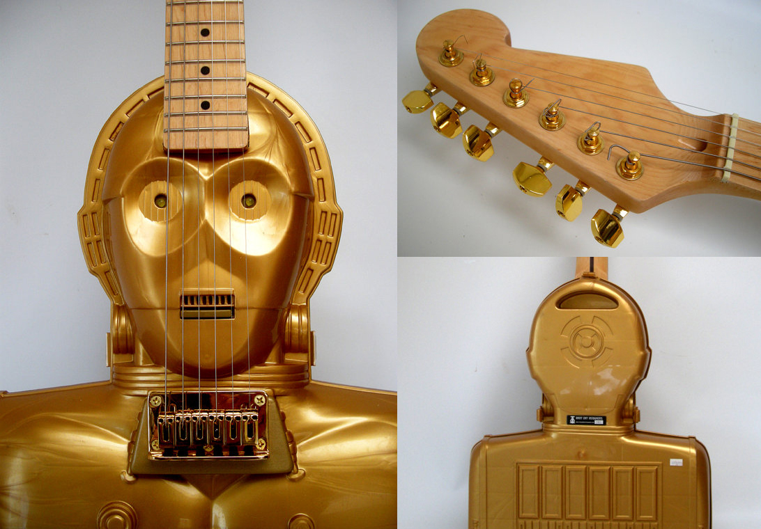 C3PO electric handmade star wars guitar, collectors case, Custom Gold
