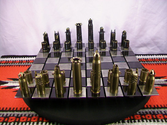 cool chess set 50 CALIBER BULLET shell chess set with steel board
