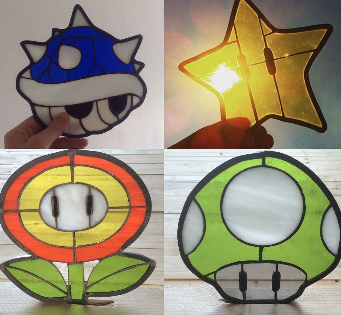 geeky Super Mario themed Stained Glass creations.