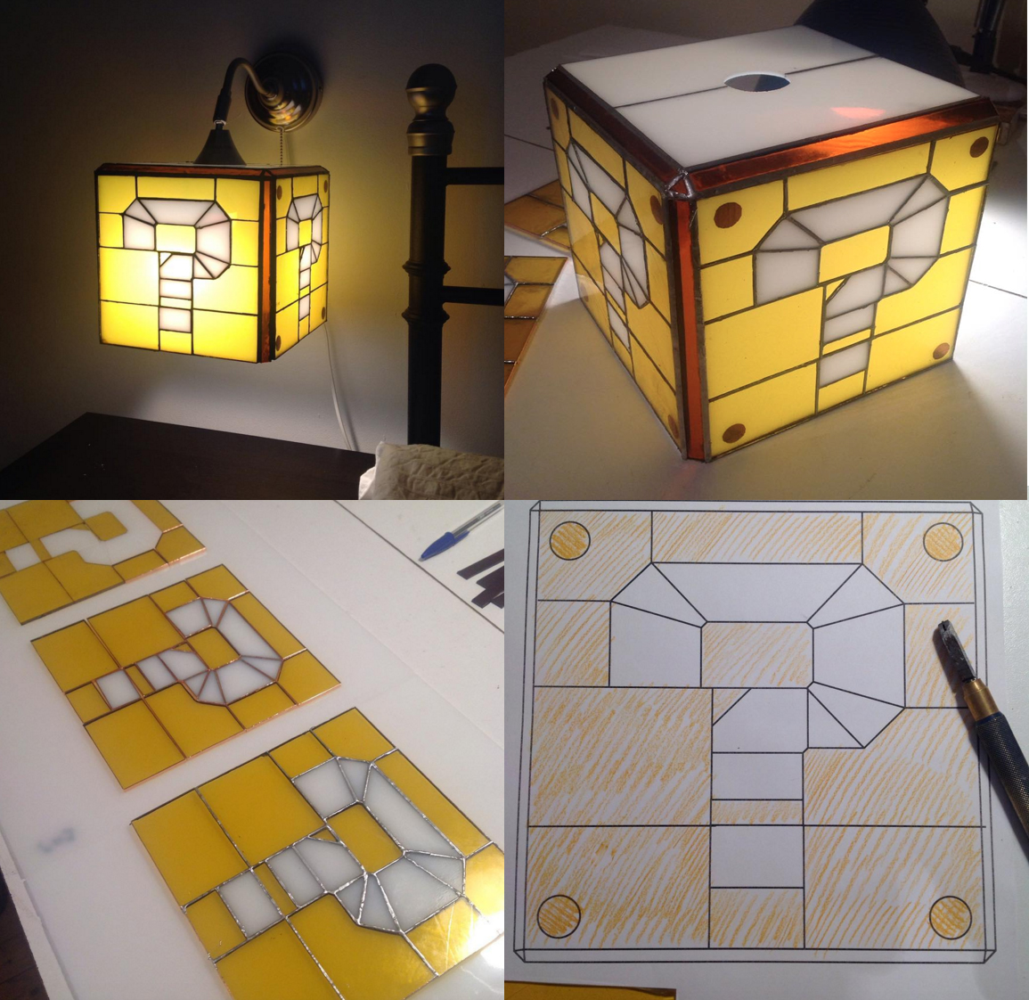 super mario stained glass question block lamp