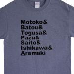 Ghost in the Shell Character Names t-shirt