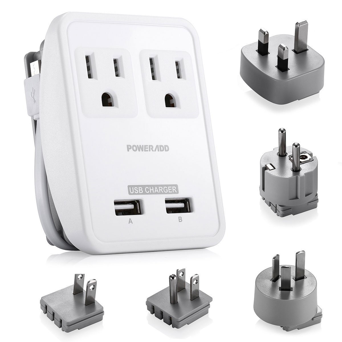 Poweradd 2-Outlet International Travel Charger Power AC Adapter