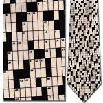 Mens 100% Silk Beige & Black Crossword Puzzle Necktie Tie Neckwear