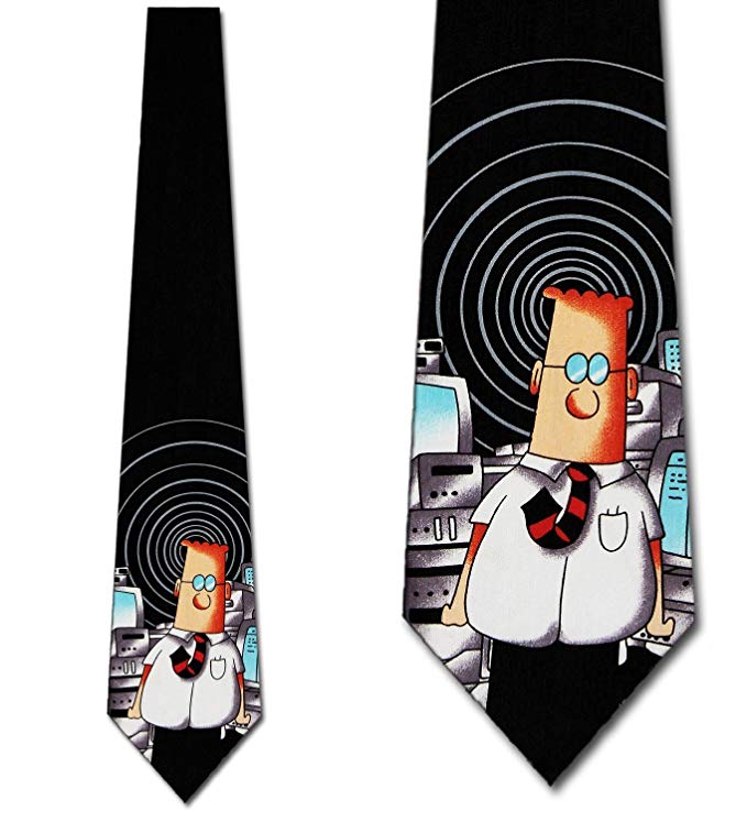 Dilbert With Computers Black Tie - Mens Necktie