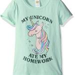 Lost Gods Girls’ Unicorn Ate My Homework Graphic T-Shirt