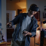 Oculus man playing with controller