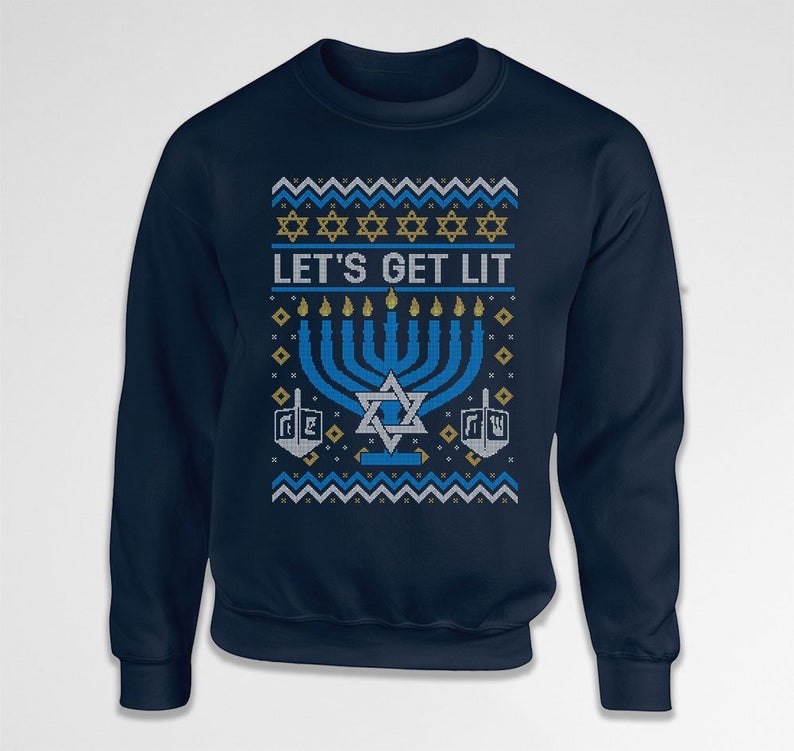 Jewish Sweatshirt Hanukkah Menorah Holiday Pullover