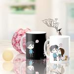 Heat Changing Mug With Lovely Cartoon Couples And Cute Cats