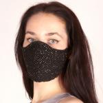 Fashion Face Mask in Black Sparkly Glittered Fish Net Mesh Fabric For Adults + Kids