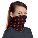 Black with Red Hearts Cute Designer Face Mask: Neck Gaiter