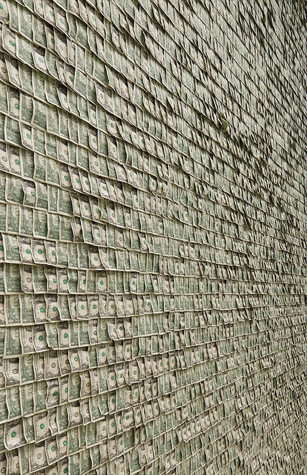 Art Exhibit Wall Covered in Dollar Bills Walyou