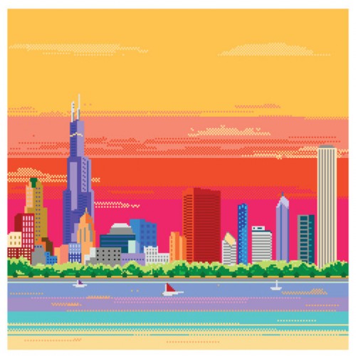 8-bit Chicago Skyline Pixel Art Print by Miles Donovan image - Walyou