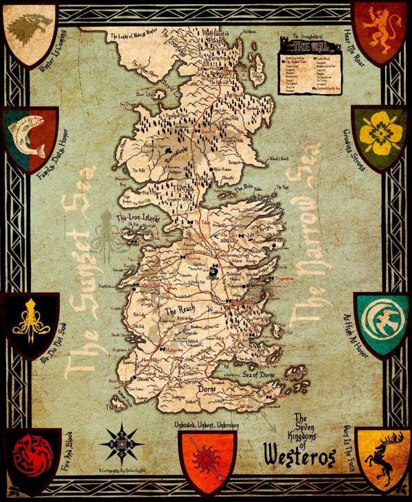 Game of Thrones Westeros Kingdoms Map in Color Walyou